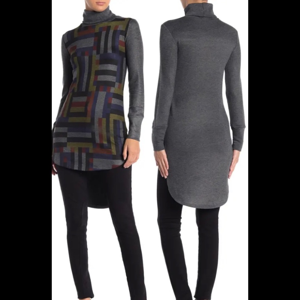 GO COUTURE Turtleneck High/Low Hem Tunic Sweater